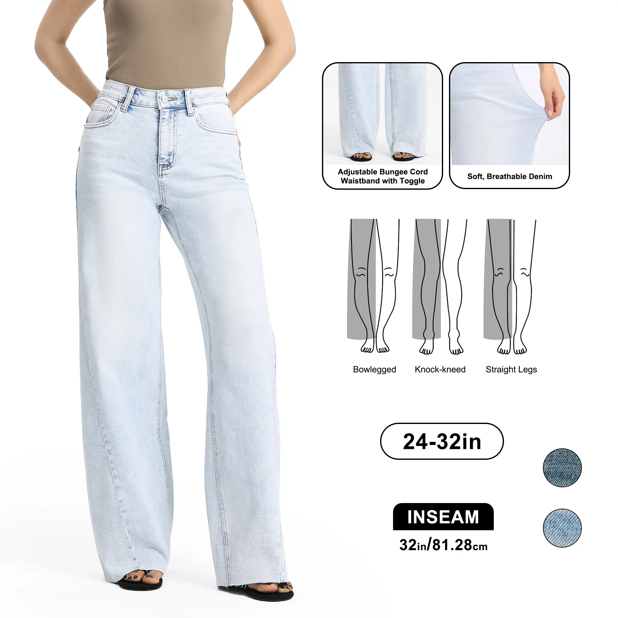 Women's Premium High Waisted Wide Leg Jeans - Mega Stretch Light Wash Denim, Basic Bottom Pants with Trendy Raw Hem, Soft Fabric for All Day Streetwear Comfort