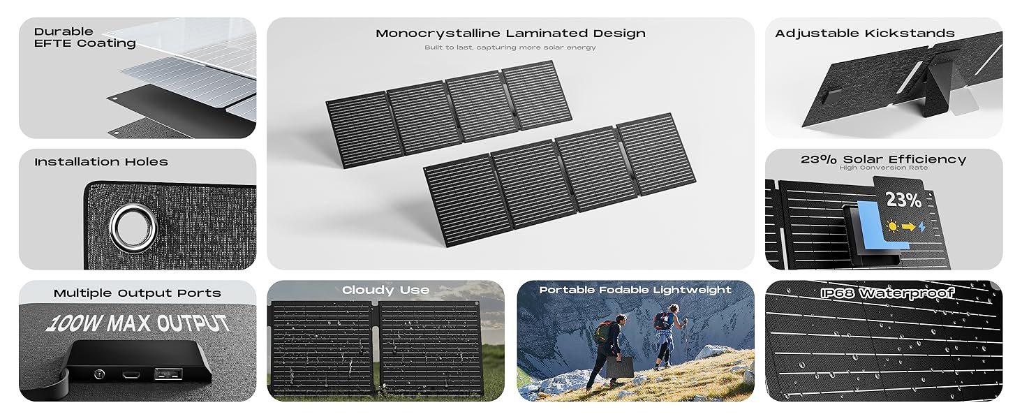 MARBERO 100W Portable Solar Panel 100 Watt 20V Foldable Solar Panel Charger for Power Station QC3.0 USB & DC Output >23% High Efficiency IP68 Waterproof for Camping Outdoor Home RV Blackout Cloudy