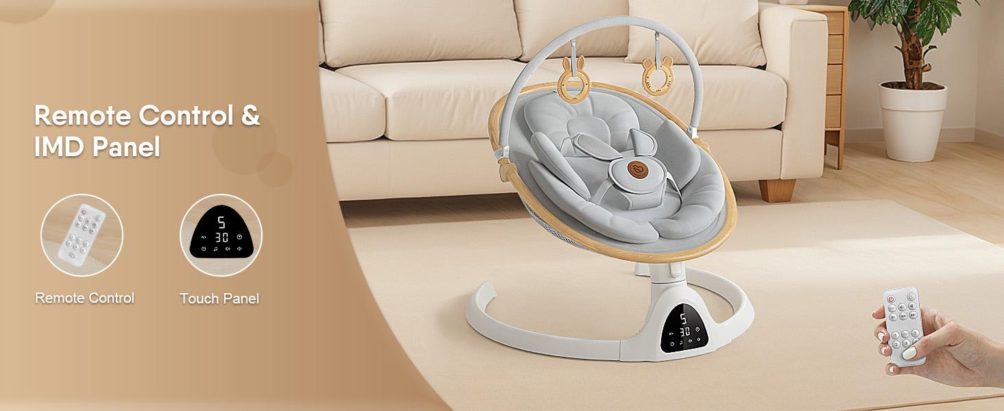 BabyBond Bluetooth Electric Baby Swing for Infants & Newborns, 3Gear & 5-Speed Portable Baby Rocker with 12 Songs, Indoor/Outdoor Automatic Baby Swing, Ideal Baby Shower Gift for Boys & Girls (Woodgrain Design)