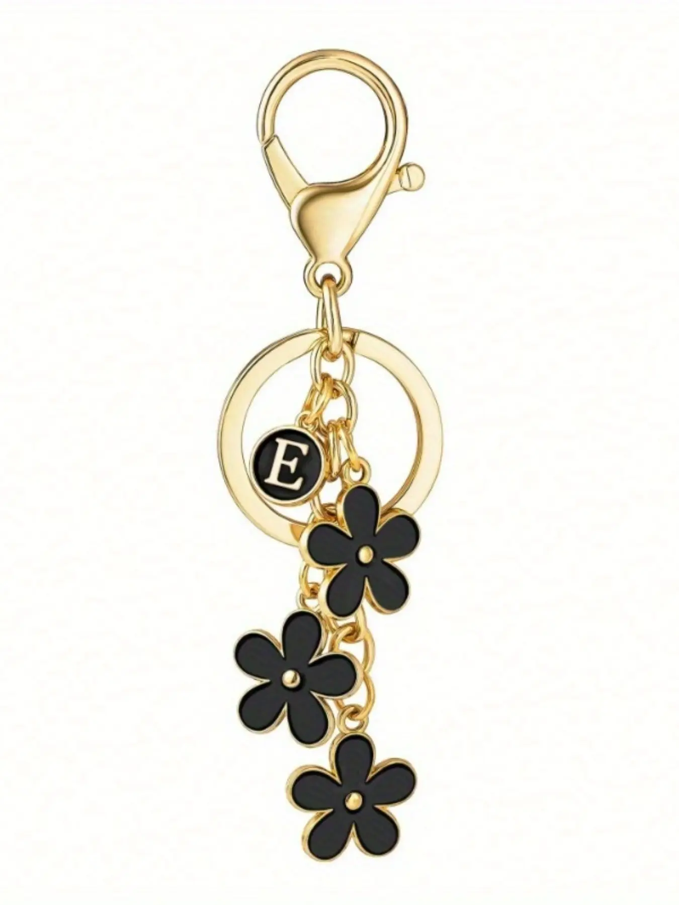 Initial Keychain White/Pink/Black Cute Keychain Girl Purse Charms for Handbag Cute Letter Flower Keyring for Backpack Keychain For Bags Cute Keychain Accessory