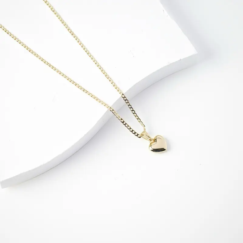 14K Laminated Heart Necklace for Women, 2mm Gold Chain, Elegant Heart Pendant, Gift for Mom & Her