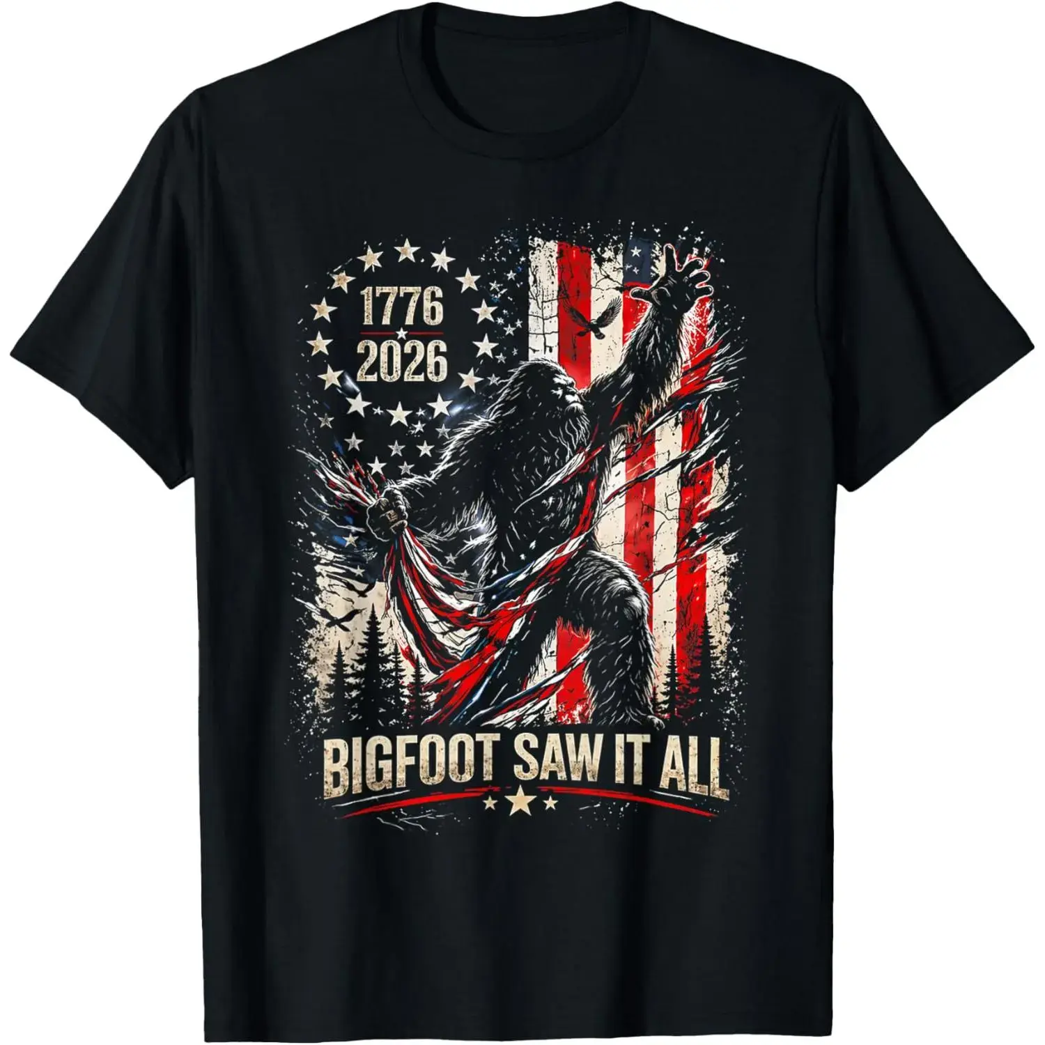Bigfoot Saw It All 250 Years 1776 2026 4th of July USA Flag T-Shirt Prints Tee