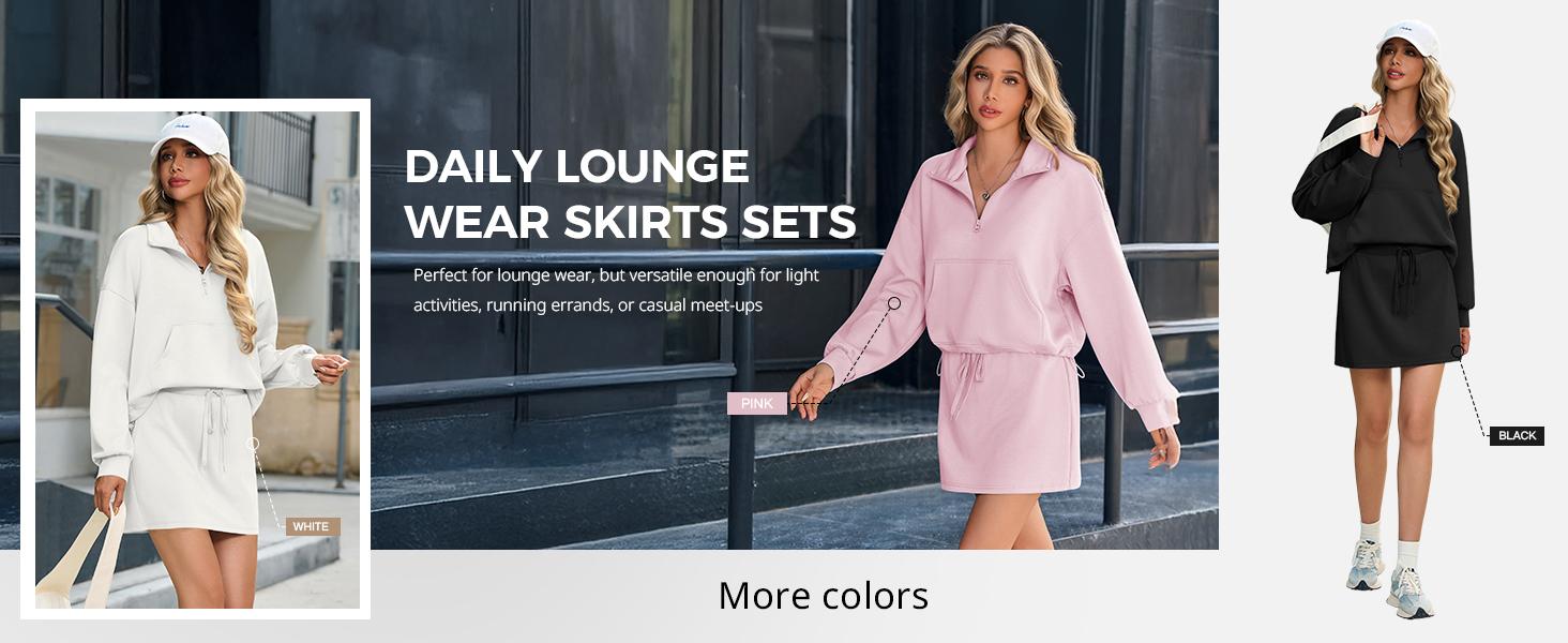 Fisoew Womens Sweatsuits 2 Piece Outfits Quarter Zip Cropped Sweatshirts Casual Mini Skorts Lounge Wear Skirts Sets SpringStatements