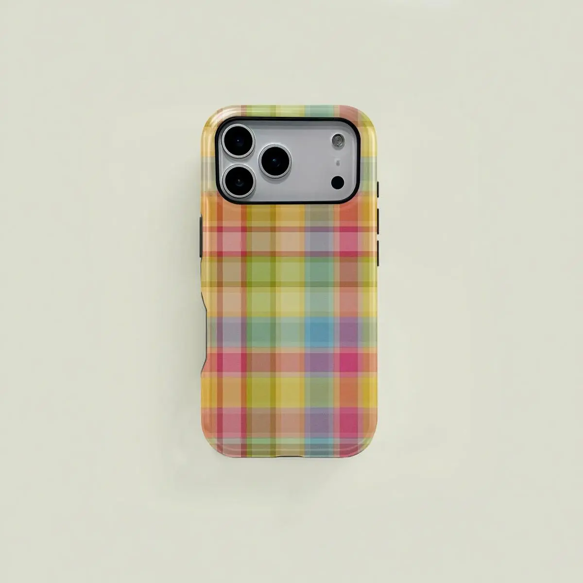 Vintage Candy Color Plaid Square Cellphone Case - 2-in-1 Durable Protective Cover with Screen Guard, Multi-Model Accessories for iPhone 17/16/15/14/13/12 Pro & Samsung Galaxy Devices