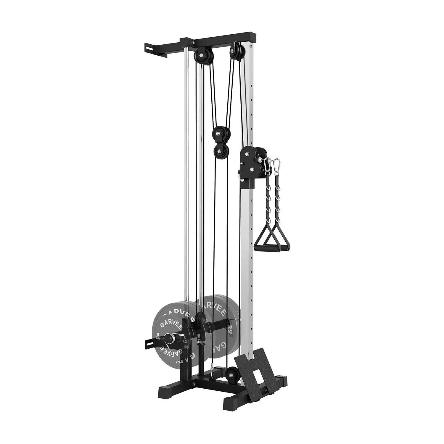 Wall Mount Cable Station - Compact High-Low Cable Crossover Machine with Removable Footplate, 18 Adjustable Positions, 400 lbs cap., PU Pulleys, Customizable Upperbody Workout for Garage Home Gym