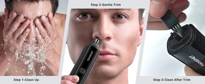 MANSPOT Nose & Ear Hair Trimmer for Men, 10000-RPM Electric Nose Trimmer for Men with Vacuum Cleaning System, IPX7 Waterproof, USB-C Charge, 90min Runtime,Magnetic Detachable Blade Head,Easy to Clean