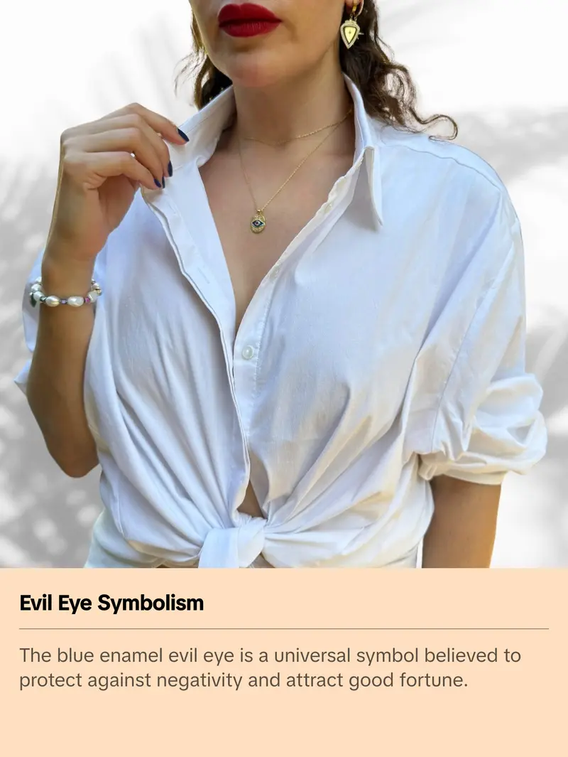 Blue Enamel & Tourmaline Stone Evil Eye Gold Pendant Good Karma Necklace