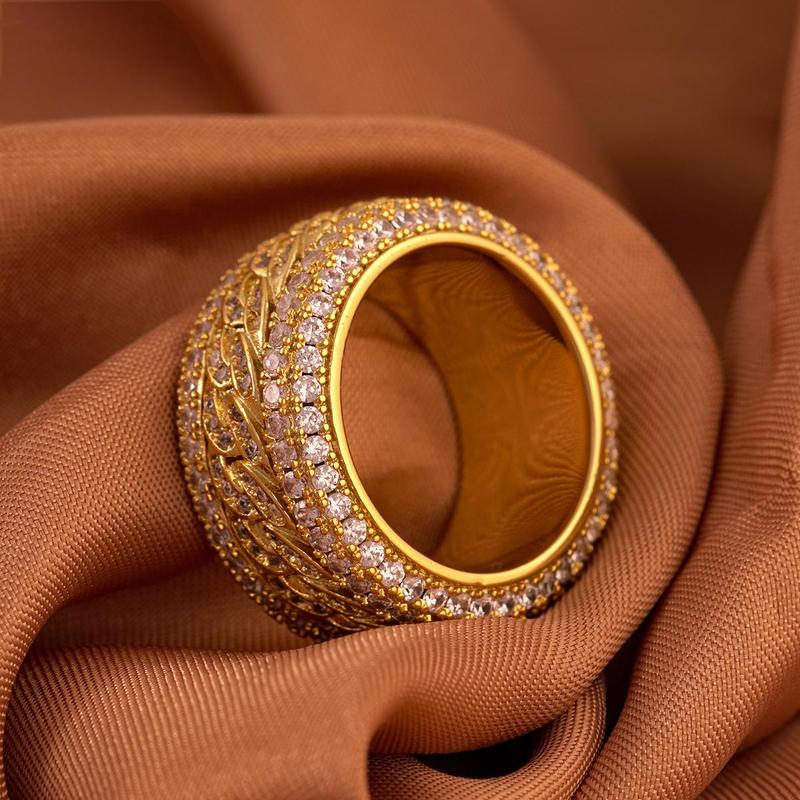 Delzzad Unisex Rotatable Layered Iced Ring Cuban Ring VVS Synthetic Moissanite S925 Band Perfect for Any Occasion & Everyday Wear Lover Birthday Anniversary Christmas Gifts