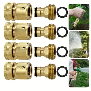 1Set Garden Hose Quick Connector, 3/4 Inch GHT Thread Fitting Brass Garden Hose Quick Connect Set, No-Leak Heavy-Duty Rust Resistant Water Pipe Quick Connect Fittings Male And Female Adapter Car Wash Watering Accessories