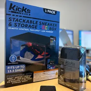 Kicks & Co. Stackable LED Shoe Storage Box Black plus Cleaning Kit