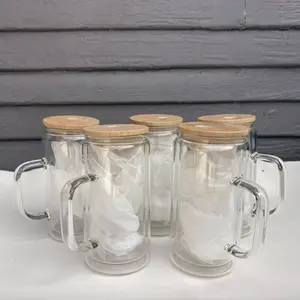 Snow-Globe 16oz with Handle (5pk)- Durable Design, Includes UVDTF Wraps & Eco Solvent Wraps, Individual Box, 16oz Outside & 12oz Inside - Bottle, Drinkware