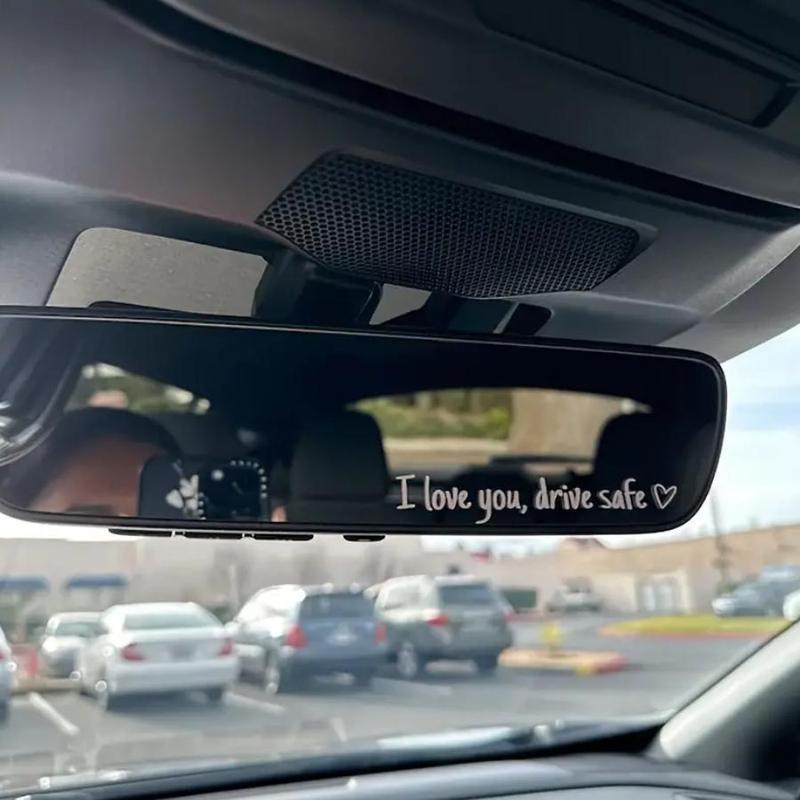 2pcs (black+white) I Love You Drive Safe Car Mirror Sticker, Car Rearview Mirror Decorative Sticker, Vinyl Decal, Car Accessories for Girls Women
