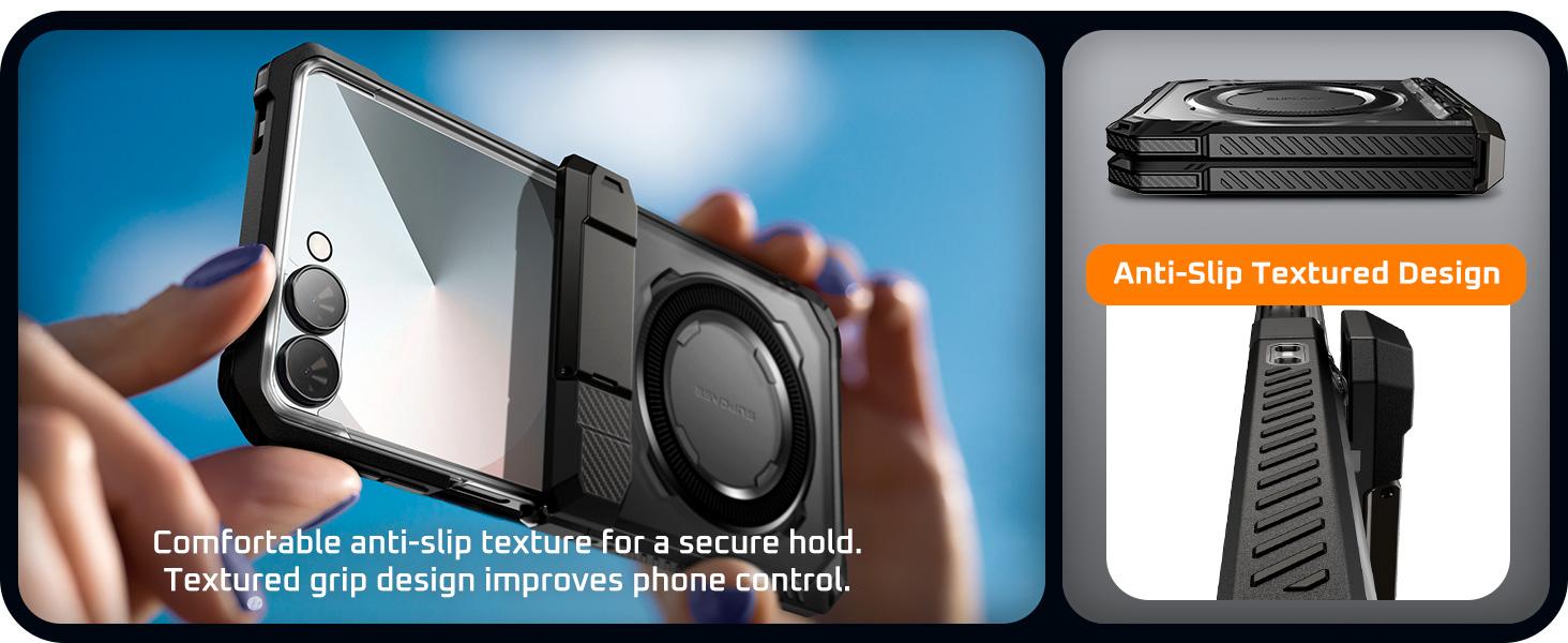 SUPCASE for Samsung Galaxy Z Flip 7 Case with Stand & Front Screen Protector (Unicorn Beetle Grip), [Support MagSafe] [Hinge Protection] Full Body Military-Grade Translucent Back Phone Cover, Black magnetic wireless