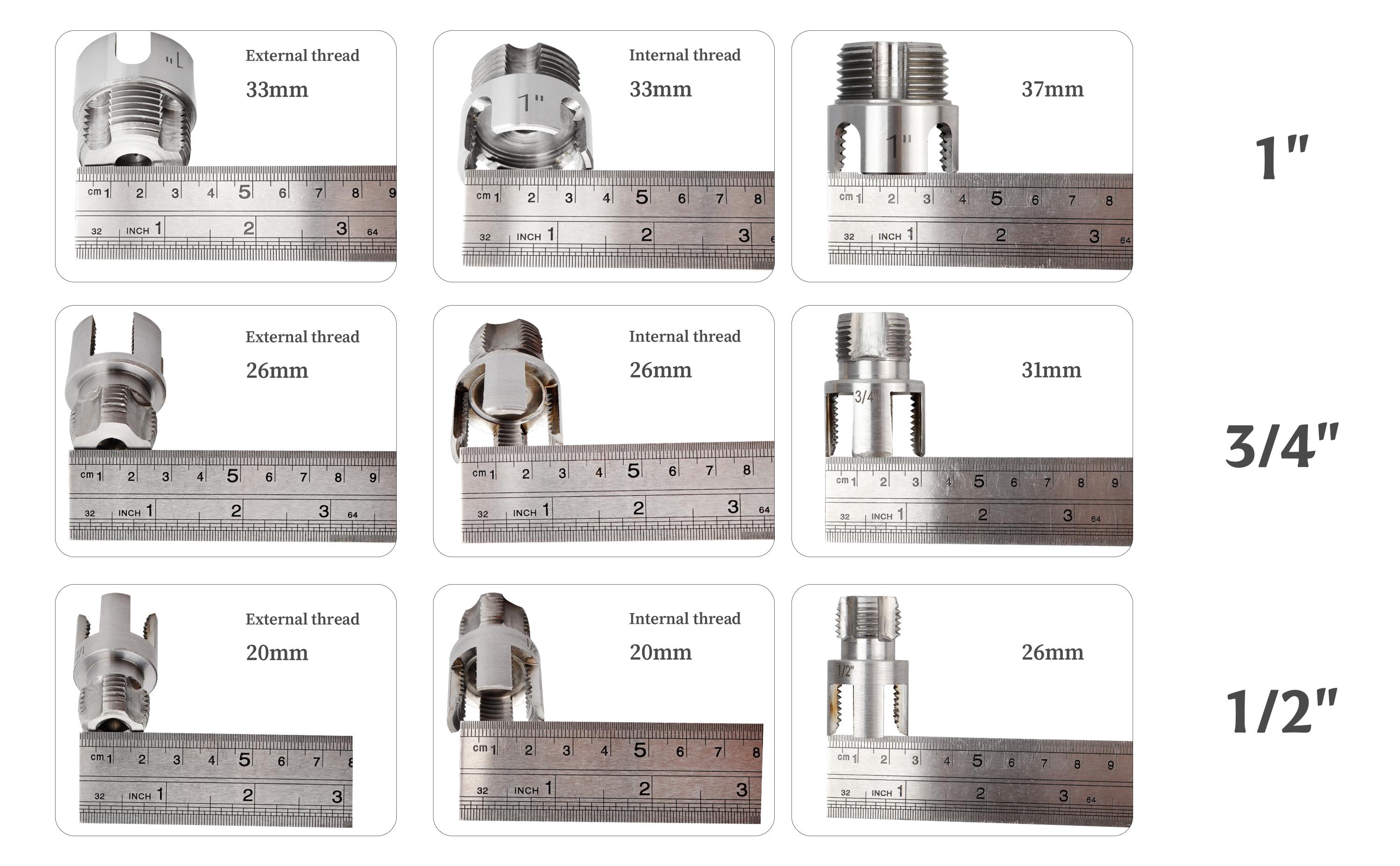 Internal & External Pipe Threading Tool, PVC Pipe Threader, Pipe Threading Tool, 1/2'' 3/4'' 1" PVC/Plastic Pipes Dies Electric Drill Compatible for Home Repair (3PCS)