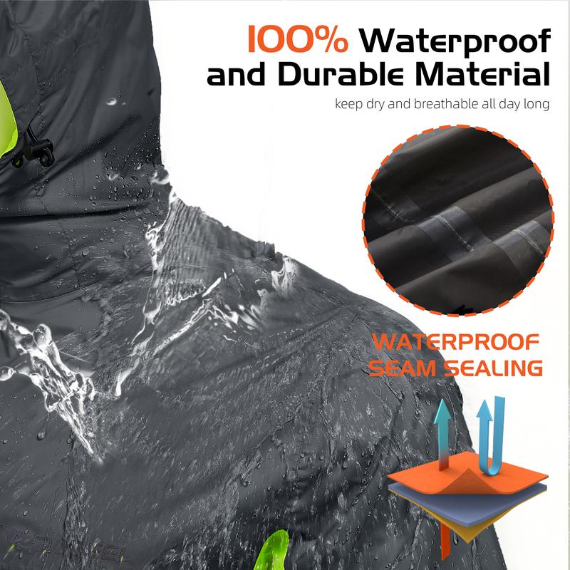 【RODEEL】710 Waterproof Jacket with Storage Pouch Men High Visibility Lightweight Breathable Hooded Rainwear Durable Rain Coat Weatherproof Windbreaker For Outdoor Sports Hiking Camping Fishing Boating Construction Landscaping Gardening, Holiday Gift