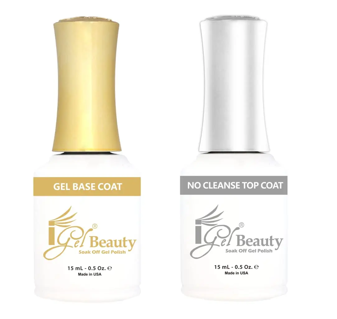 Igel Beauty Nail Care Dual Gel Base & No-Cleanse Top Coat Dual Pack - 2x0.51 fl oz/15mL Nail Supplies, Smooth Application, Long Wearing, Youth-Focused, Alcohol-Free, Lasting Shine, Made in USA Cosmetic, Gel Nails At Home
