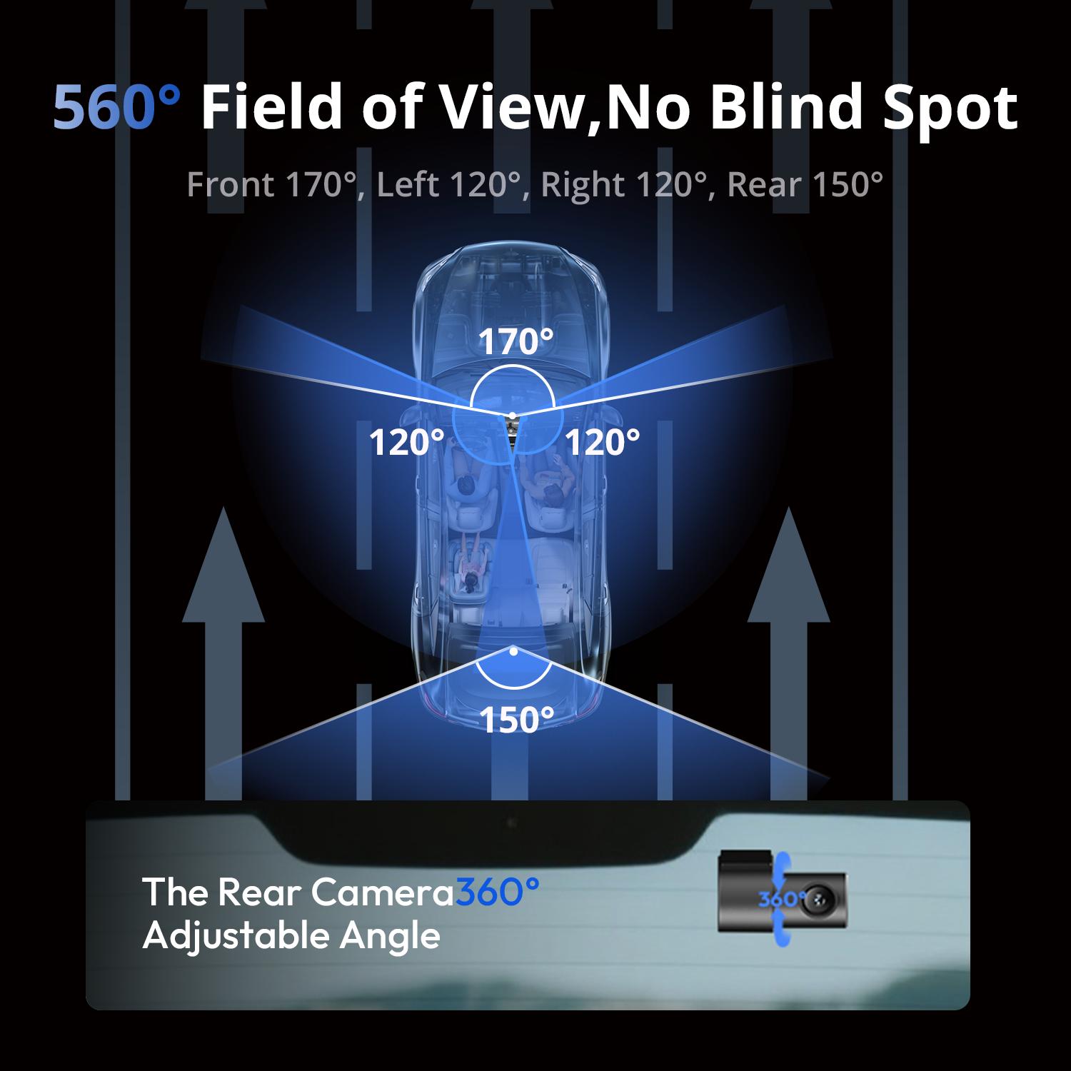 Botslab 3K 4 Channel Dash Cam with 3.18” Touch Screen, 24/7 Parking Mode, Built-in GPS, 5.8G WiFi, Night Vision, Voice Control, 128GB Card, Rear Camera Monitor