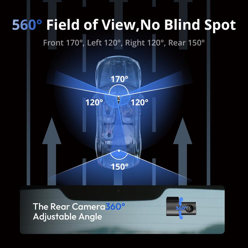 Botslab 3K 4 Channel Dash Cam with 3.18” Touch Screen, 24/7 Parking Mode, Built-in GPS, 5.8G WiFi, Night Vision, Voice Control, 128GB Card, Rear Camera Monitor