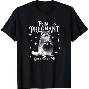Feral And Pregnant Don’t Touch Me Shirt Christmas Funny Pregnancy Humor Tee for Mom to Be Wild Raccoon Pregnant Top Baby Bump New Mom Gift