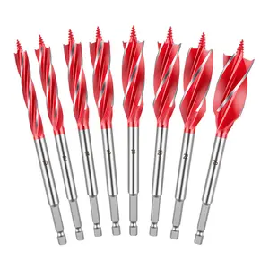 8PCS Self-Tapping Wood Auger Bit Set - 10-25mm (3/8"-1") 4 Flute Hex Shank for Hardwood & Plastic, High-Carbon Steel Deep Hole Drill Kit for Fast Boring