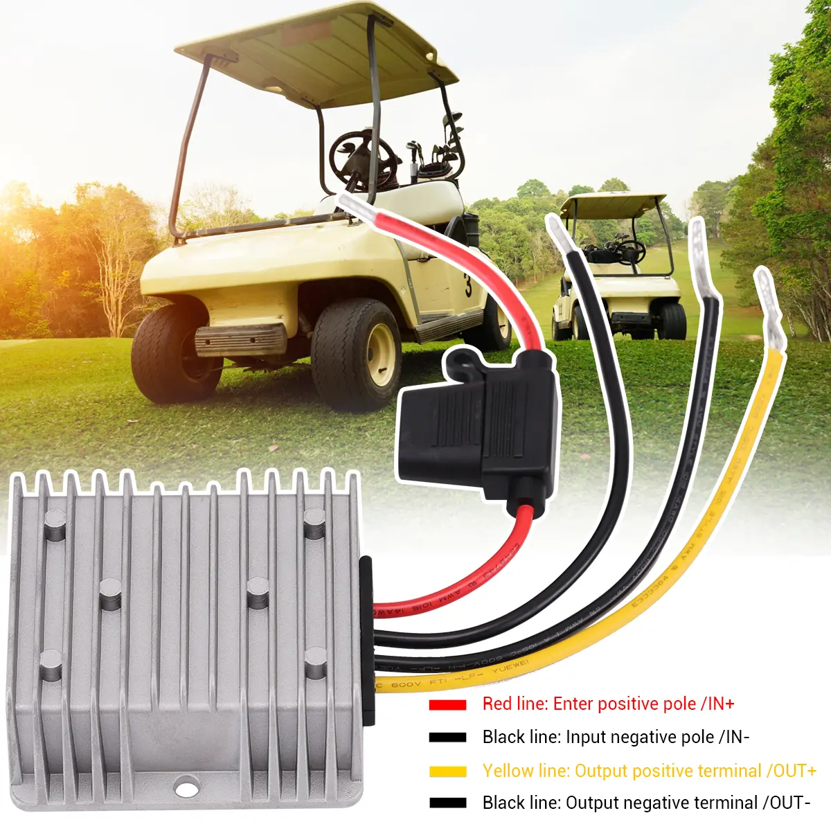 DC 48V/36V/24V to 12V 20A 240W Waterproof Step Down Voltage Converter Regulator with Fuse for Electric Vehicle, Golf Cart