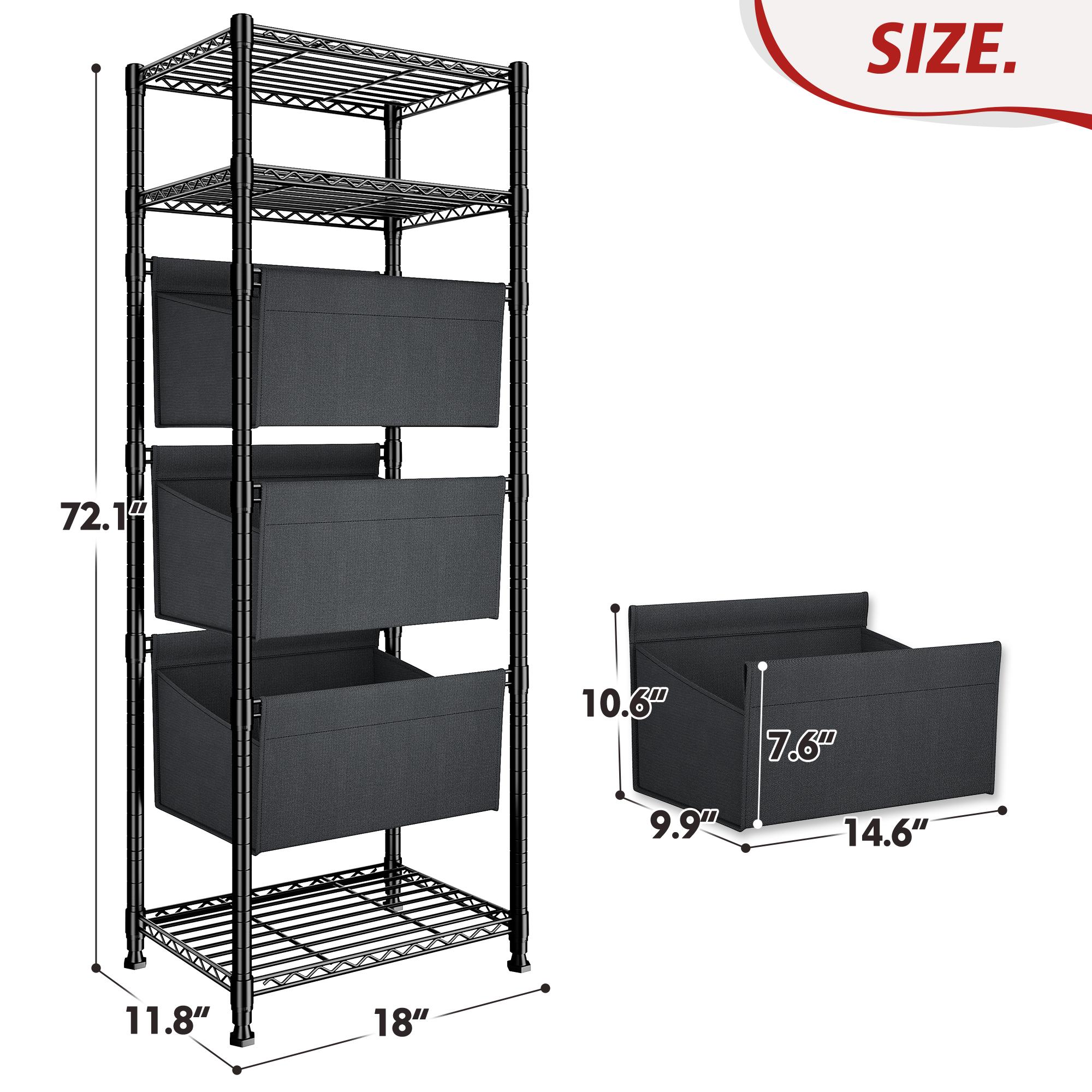 【Closet Storage Organizer】Raybee 6 Tier Corner Shelf with Basket,72'' Tall Storage Shelves Organizer Units, Adjustable Metal industrial Bookshelf for Wall Corner,Living room,Kitchen,Home Office