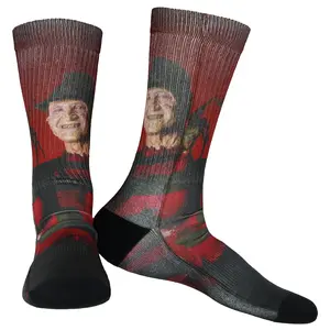 A Nightmare On Elm Street Socks Men's Freddy Krueger Sublimated Crew Socks Fits Shoe Size 8-12
