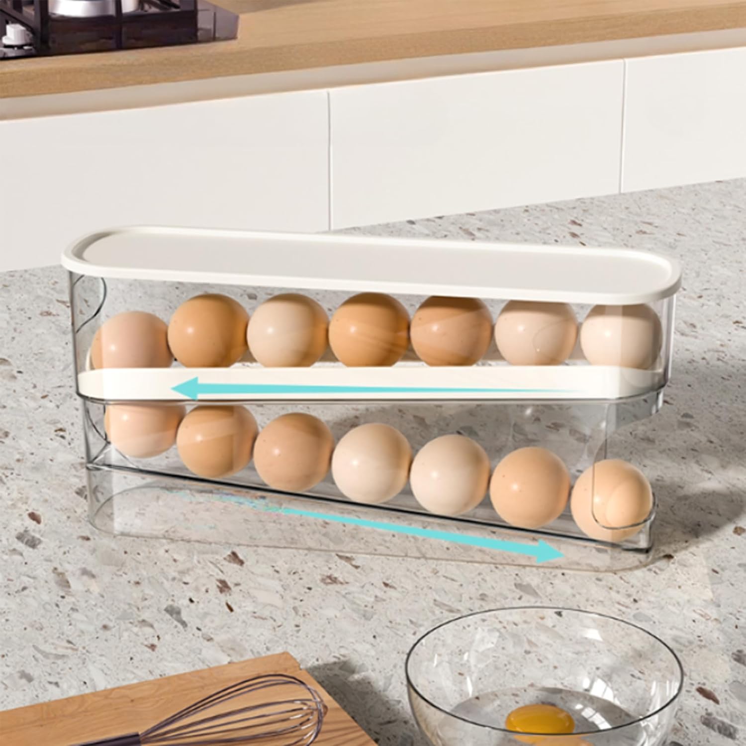 Auto Rolling Fridge Egg Organizer, Space Saving Eggs Dispenser for Refrigerator Storager, Home Egg Holder