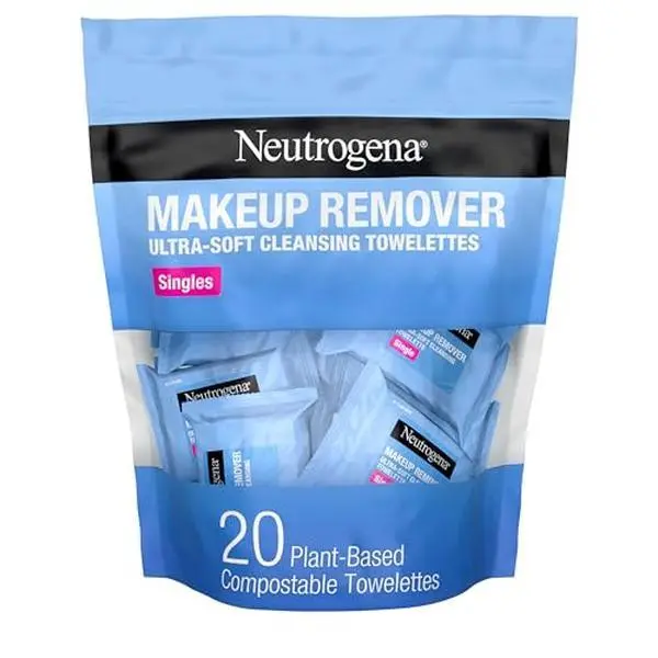 Neutrogena Gentle Facial Makeup Remover Cleansing Wipes, Daily Single-Use Face Towelettes with Menthol, Water-Proof Pack Included, Alcohol-Free, Dirt & Oil Removing, 20 ct