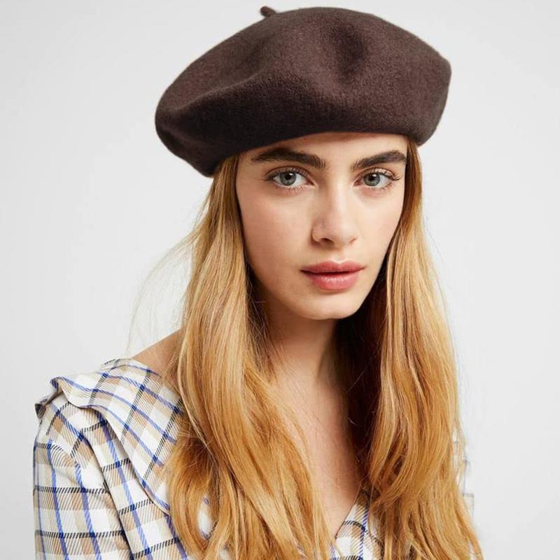 AWAYTR Women French Wool Beret Hats Solid Color Classic Beanie Winter Cap TikTokShopBlackFriday