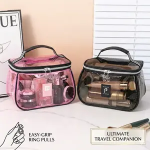 Portable Transparent Foldable Vintage Makeup Bag Waterproof Travel Toiletry Organizer Large Capacity Cosmetic Case for Women