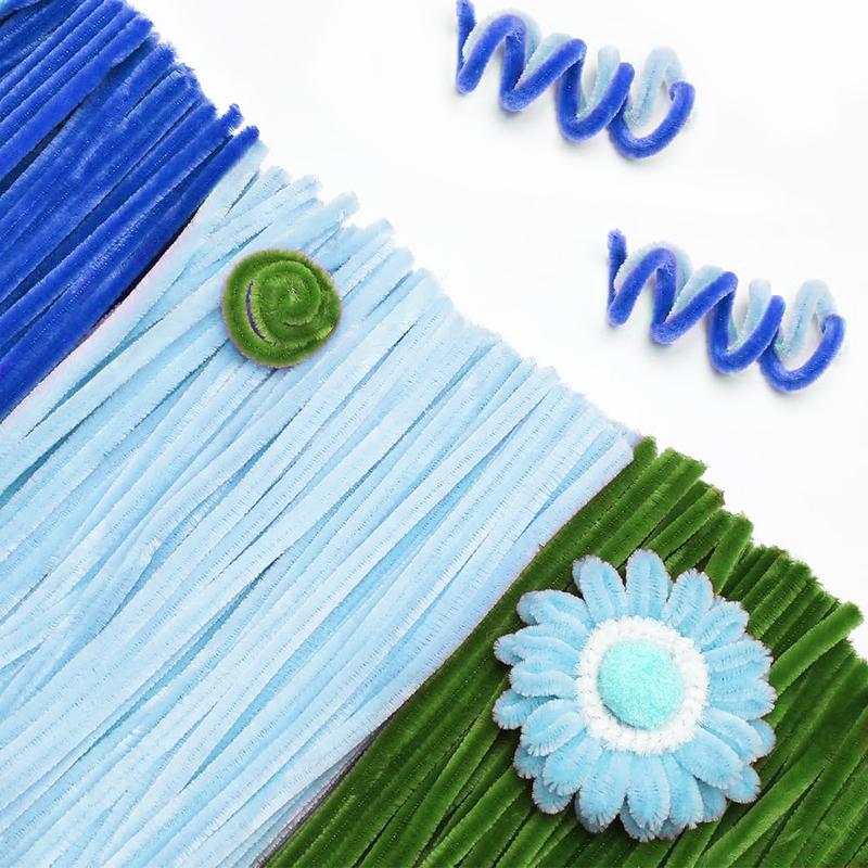 500 Pcs Blue Pipe Cleaners Craft 5 Assorted Colors Pipe Cleaners Bulk Chenille Stems for DIY Flower Making Kit with Floral Wires Gardening Tape Stamen
