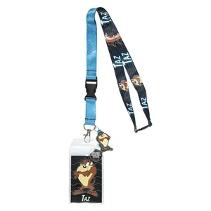 Looney Tunes Lanyard Taz Breakaway ID Lanyard Badge Holder Collectible Sticker Tasmanian Devil 1.75" Rubber Charm