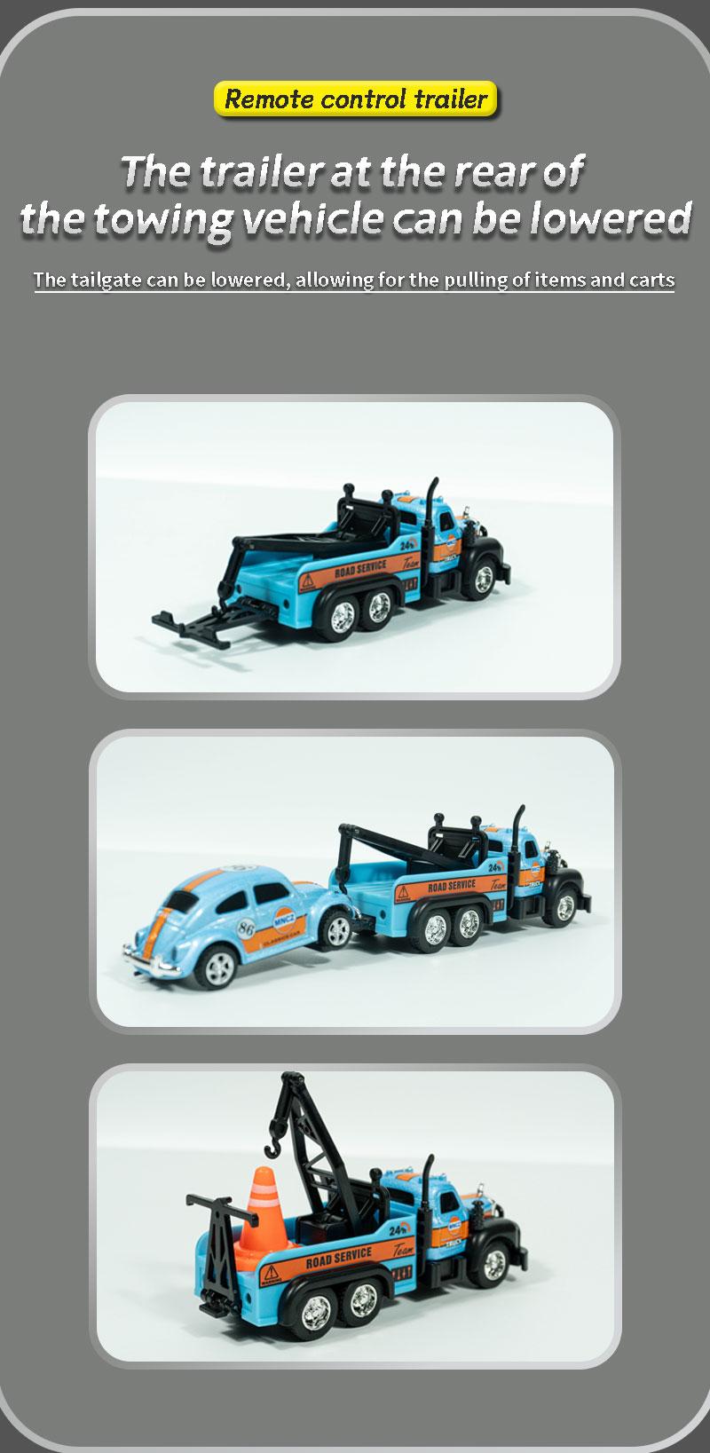 Hotfree 1/64 Mini RC Tow Truck, 2.4GHz Alloy Roadside Rescue Vehicle Model with Movable Crane Hook, App & Remote Control Flatbed Truck, 3-Speed Adjustable, USB-C Rechargeable, Indoor Outdoor Racing Trailer Toy, Christmas Birthday Gift for Kids Boys