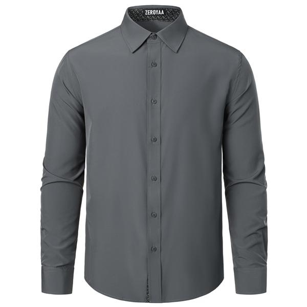 ZEROYAA Men's Regular Fit Dress Shirt Stretch Wrinkle-Free Long Sleeve Casual Business Button Up Shirts