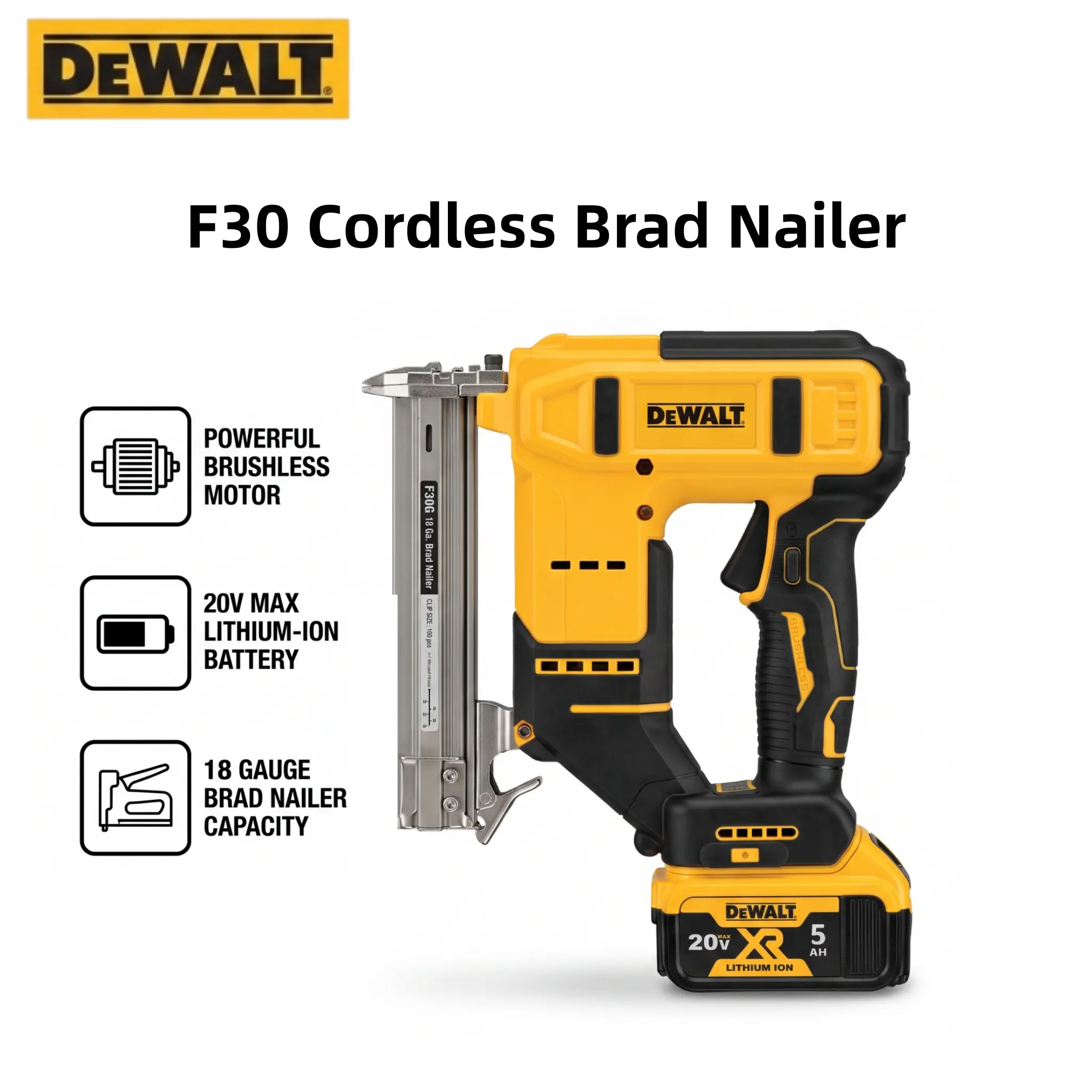 DEWALT 20V MAX Brushless Cordless 2-in-1 18GA Brad & Finish Nailer Power Tool, 20V Power, Depth Adjustment, Anti-Jam Structure, Nail Magazine, Drywall Panels & Wood Fixing, Heavy-Duty Hardware for Home Decoration
