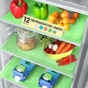 LMMAKE 12Pcs Cuttable Refrigerator Lining Mats EVA Material Waterproof Nonslip Washable Drawer Cabinet Mats Insulated Moisture Proof Stain Resistant Food-Grade Non-Toxic Easy Cleaning Blue Coasters Tableware