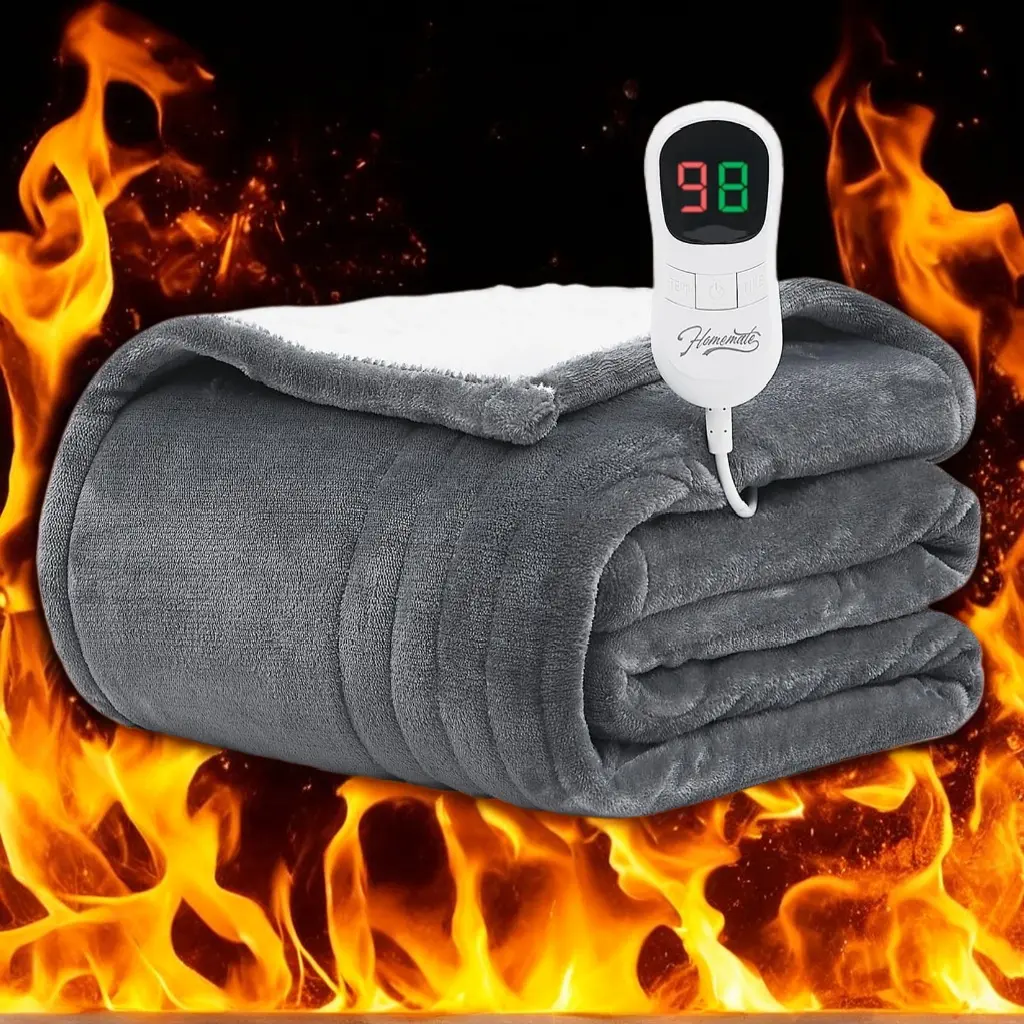 Homemate Heated  Electric Throw 1/2/4/6/8 Hours Auto-Off 10 Heat Levels Flannel Sherpa Over-Heat Protection NTC Technology ETL Certification coziest blanket Durable Household Items,dorm essentials,home essentials