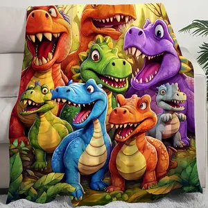 Aura Blankets Flannel Throw Blanket Cute Smiling Dinosaurs HD Digital Print,suitable for sofas,beds,offices,travel,camping chairs,warm blanket  Superb Christmas blanket gift