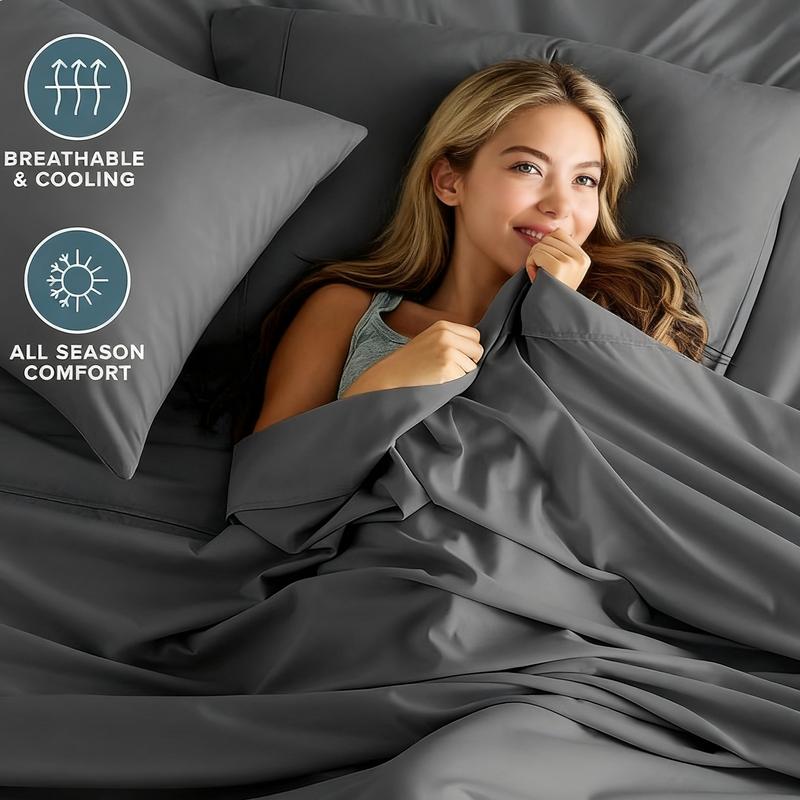 Raybee 4 Pcs Bed Sheets Set ,Solid King Bed Sheet With Pillowcases, 16" Deep Pocket Queen Sheets,Cooling Breathable & Hotel Luxury Super Silky Soft ,Bamboo Sheets Set