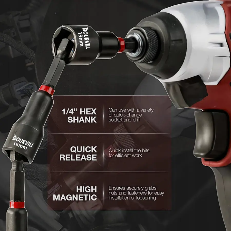 Bourvill 55Pcs Magnetic Impact Nut Driver Set, SAE & Metric, 1/4" Hex Shank Impact Ready, with Socket Adapters & Extension - Pro Mechanic Grade #fathersdaygift fathersdaygift