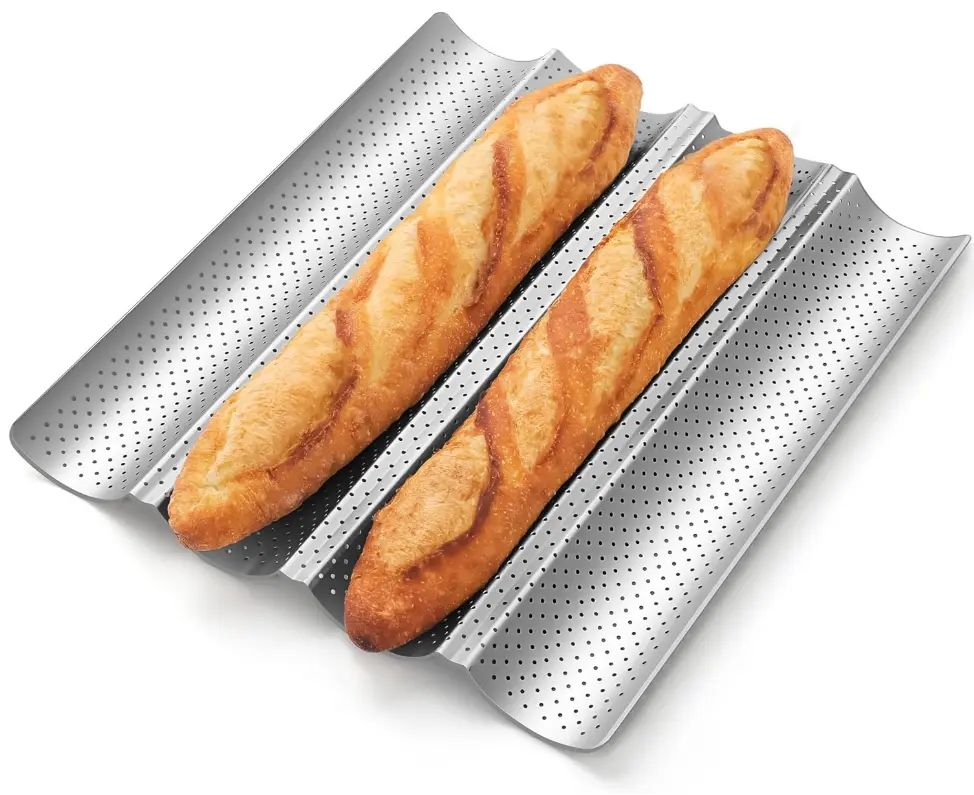 Baguette Bread Pan, Premium Nonstick Perforated Baguette Pan for French Bread Baking, 4 Loaves Baguette Baking Tray for Sourdough, Italian Bread, Perfect for Creating Crisp Golden-Brown Crust