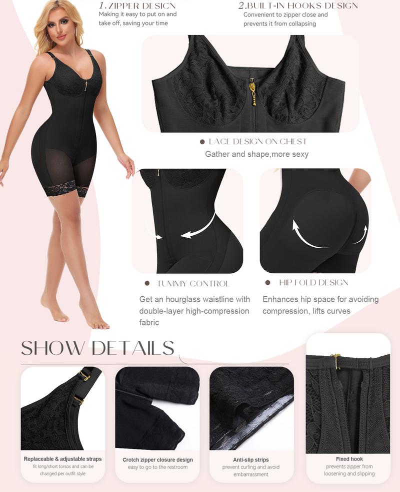 SHAPSHE Fajas Colombianas Moldeadoras Full Body Shaper Tummy Control Butt Lifter Shapewear Garment Faja with Bra Zipper