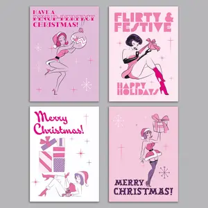 Pinup Vintage Christmas Cards, Set of 24