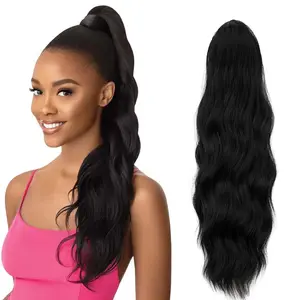 Lansigreen Ponytail Extensions 120g 20inch Long Wavy Drawstring Pony Tails Hair Extension Synthetic Hairpieces for Women Daily Party Summer Vibes