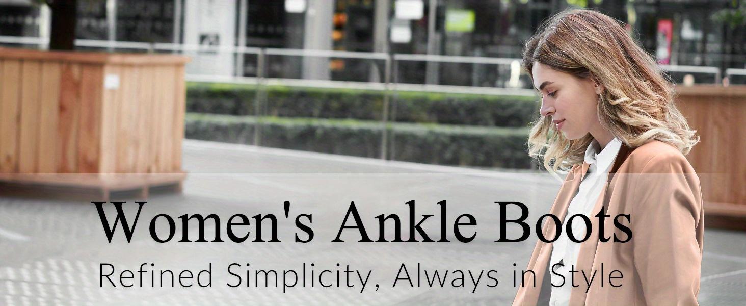 Comfortable Round-Toe Ankle Boots for Women with a Low Chunky Stacked Heel And Side Zipper.