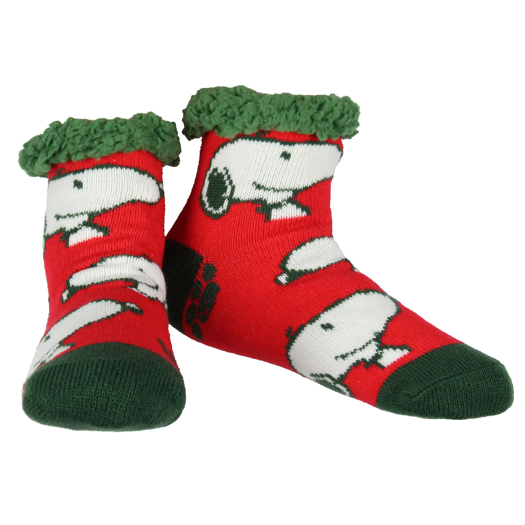 Peanuts Women's Snoopy AOP Face Knit Faux Shearling Lined Thick Fuzzy Slipper Crew Socks Shoe Size 5-10 Sock Size 9-11