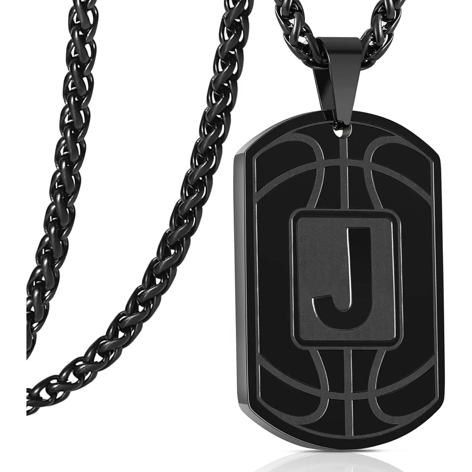 Basketball Initial A-Z Letter Dog Tag Necklace for Boys Men Son Athletes Boyfriend Sports Jewelry Gifts Stainless Steel Pendant Chain 24 Inch