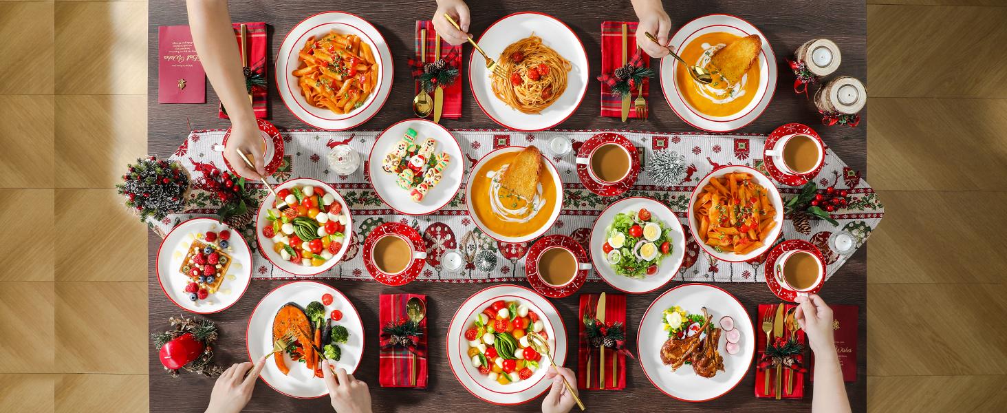 MALACASA Santa Claus / Christmas Tree 30-Piece Dinnerware Set (Service for 6) - New and Improved- Fine Earthenware Holiday Dinner Set - Microwave & Dishwasher Safe Winter Holiday