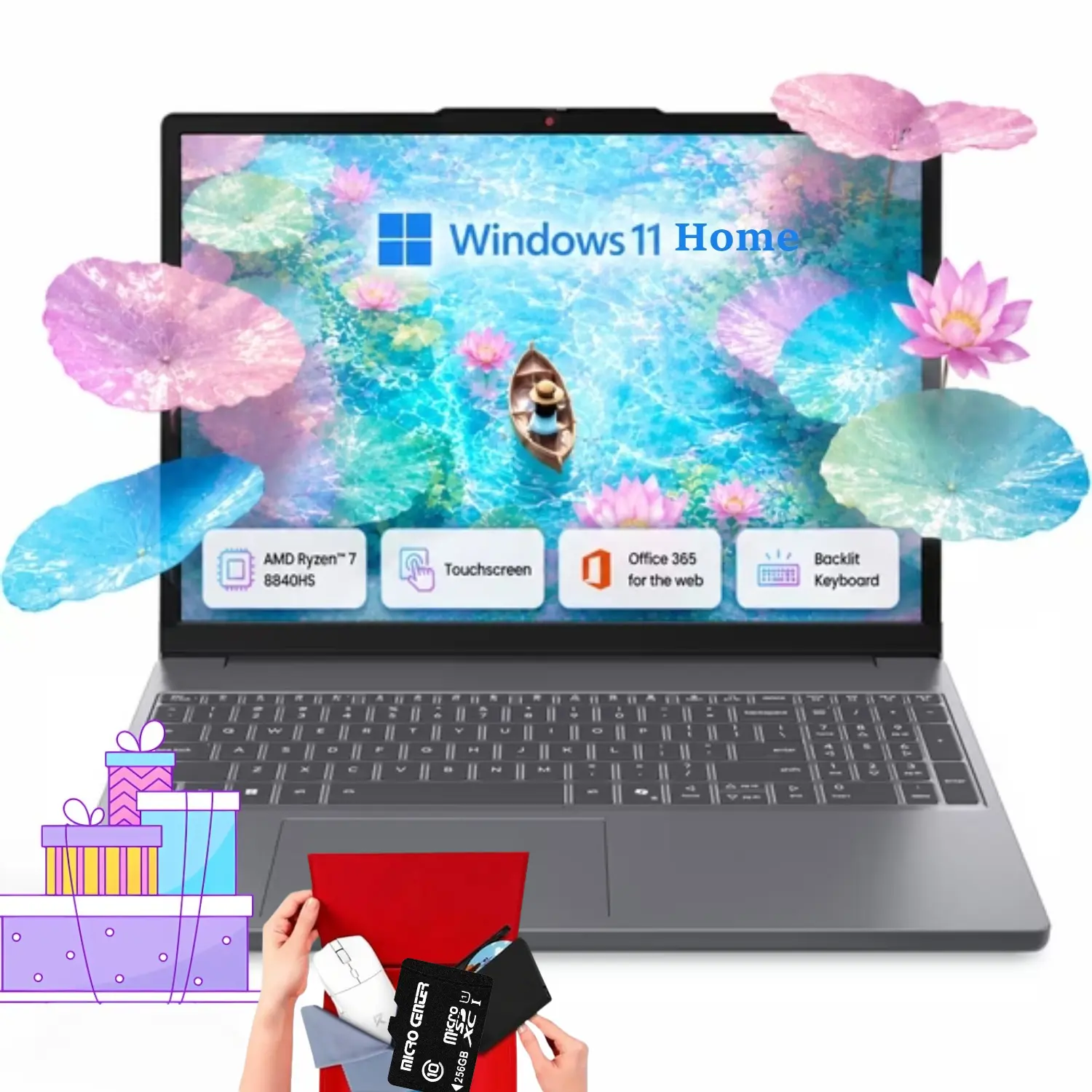 Lenovo 15.3‘’ Touchscreen Laptop Ryzen 7 8840HS Gray 2026,up to 32GB 1TB SSD, 1080p FHD IR camera, Radeon 780M graphics, Win 11 Home, Backlit keyboard,Bundle Accessories